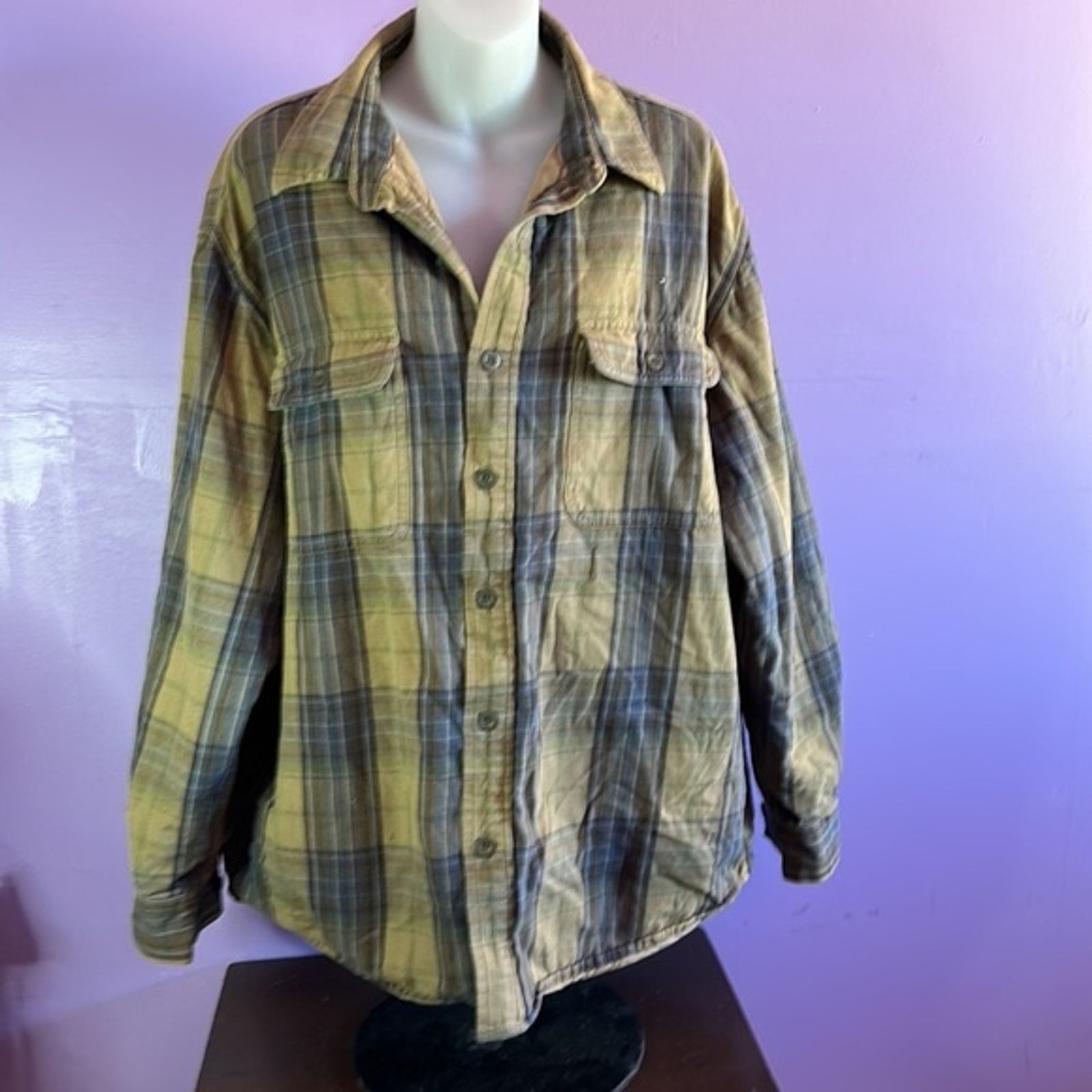 Old Navy Men's Jacket Olive Green/Brown Plaid Size Large